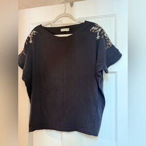 We The Free Black Top with Embroidered Detail NWT